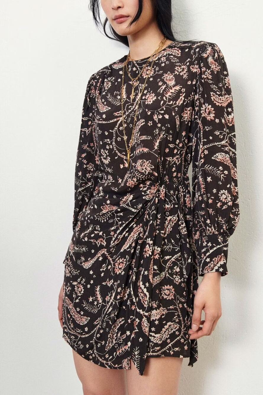 ba&sh NWT Robe Costel Woven Wrap Mini Dress Carbone 1 Small S